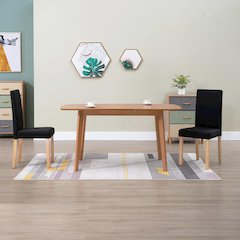 Dining Chair Set of 2 Black Fabric, Rubber Wood Standard