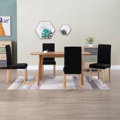 Dining Chair Set of 4 Black Fabric and Rubber Wood Standard