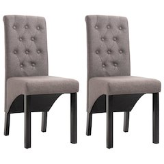 Dining Chair Set of 2 Taupe Fabric, Rubber wood Standard