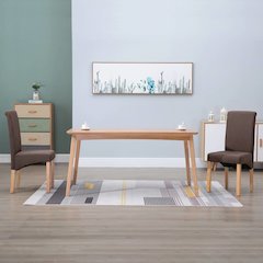 Dining Chair Set of 2 Brown Fabric and Wooden Frame Standard