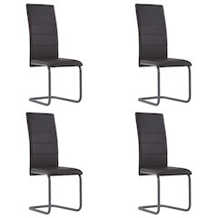 Dining Chair Set of 4 Brown Faux leather and steel Standard