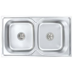 vidaXL Kitchen Sink Double Basin with Strainer & Trap Stainless Steel