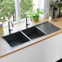 vidaXL Handmade Kitchen Sink with Strainer Black Stainless Steel, 145087