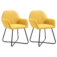 Dining Chair Set of 2 Yellow Polyester and Powder-Coated Steel