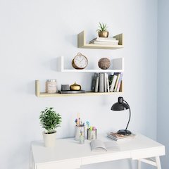 Shelf Set of 3 White Engineered Wood Large, Medium, Small