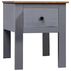 Bedside Cabinet Grey Solid Pinewood Medium Stylish Nightstand