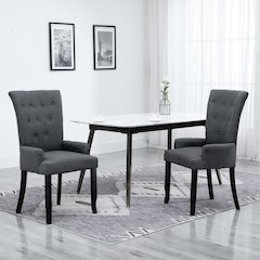 Dining Chair Set of 2 Dark Grey Polyester, Oak Wood Standard