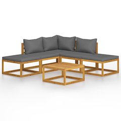 Garden Lounge Set Natural wood + Dark grey (cushions)