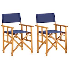 Chair Set of 2 Natural wood color and Blue