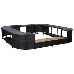 Spa Surround Black PE rattan, powder-coated steel, solid acacia wood