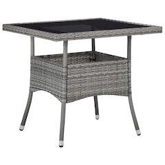 Dining Table Grey PE rattan and steel frame, tempered glass 31.5 in