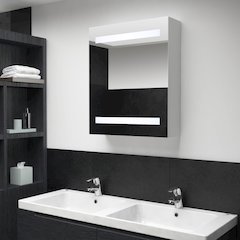 Bathroom Cabinet White, Silver MDF, Glass 19.7 x 5.3 x 23.6 in