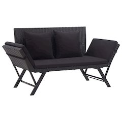 Outdoor Sun Bed Black Poly Rattan Standard Convertible Furniture