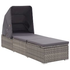 Sun Lounger Grey rattan and dark grey cushion