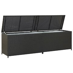 Storage Chest Black Poly Rattan, Powder-Coated Steel Large