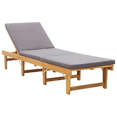 Sun Lounger Dark grey Solid Acacia wood Standard Foldable