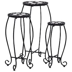 Table Set of 3 Black and White Iron and Ceramic Small Durable