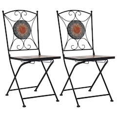 Garden Chair Set of 2 Orange and Grey Powder-coated iron, Ceramic