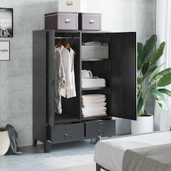Wardrobe Black Steel, Plastic Compact Wardrobe Rectangular