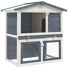 Rabbit Hutch Grey and white Solid pine wood, powder-coated iron mesh