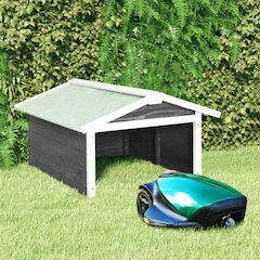 Lawn Mower Garage Gray and White Solid Firwood, Plywood Medium