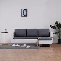 Sofa White Faux Leather, Polyester, Wooden Slats, Chrome-Plated Iron