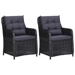 Rattan Chair Set of 2 Black and Dark Grey