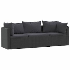 Garden Sofa Black PE Rattan, Powder-Coated Steel Standard
