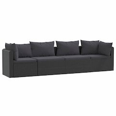 Garden Sofa Black PE rattan 4-seater Adjustable Feet