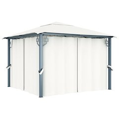 Gazebo with Curtain 118.1"x118.1" Cream Aluminum