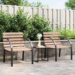 Garden Chair Set of 2 Brown Wood seat and backrest, steel frame