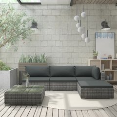 Patio Lounge Set Set of 5 Grey PE Rattan 5 Piece Set Modular