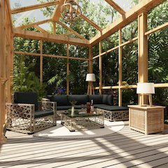 Garden Lounge Set Grey PE Rattan, powder-coated steel, tempered glass