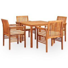 Outdoor Dining Set Brown frame Solid Acacia Wood 5 Piece Set