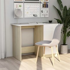 Desk White and Sonoma Oak Engineered Wood Medium Desk