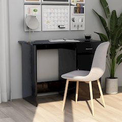 Desk High Gloss Black Engineered Wood 39.4 x 19.7 x 29.9 in Desk