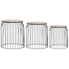 Coffee Table Set of 3 Black Metal, MDF Set of 3 Stackable