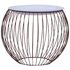 Coffee Table Gold, White Metal, MDF Compact Storage Round