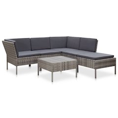 Garden Lounge Set Gray Poly Rattan, Powder-Coated Steel, Polyester