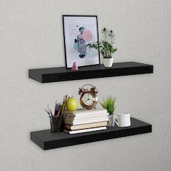 Wall Mounted Shelf Set of 2 Black MDF 15.7 x 7.9 x 1.5 in