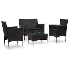 Garden Sofa Set Black PE rattan Removable Covers Garden Sofa Set