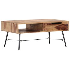 Coffee Table Natural Wood Solid Sheesham wood, Steel