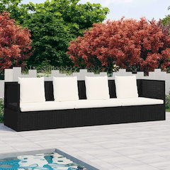 Garden Bed Black, Cream White PE Rattan, Powder-Coated Steel