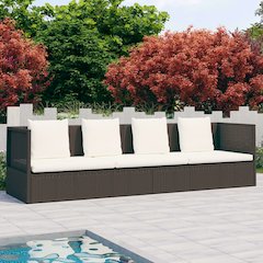 Garden Bed Brown PE rattan Foldable Cushioned Sun Lounger