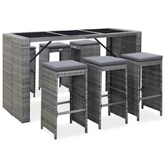 Garden Bar Set Grey PE rattan 7 Piece Set Removable Covers