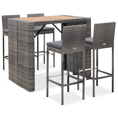 Bar Set Grey PE (polyethylene) rattan Compact Durable