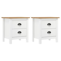 Bedside Cabinet Set of 2 White and Honey Brown Solid Pine Wood