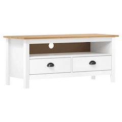 TV Cabinet White and Honey Brown Solid Pine Wood Compact