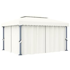 Gazebo with Curtain 13.1'x9.8' Cream White Aluminum