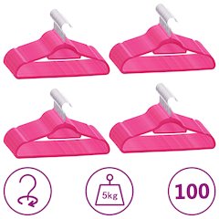 Hanger Set of 100 Pink Plastic, Metal, Velvet Standard Non-slip